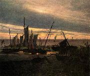 Schiffe im Hafen am Abend (Nach Sonnenuntergang) Caspar David Friedrich